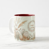 Boho Easter Bunny with Floral Wreath Illustration Zweifarbige Tasse (Vorderseite Links)
