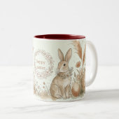 Boho Easter Bunny with Floral Wreath Illustration Zweifarbige Tasse (VorderseiteRechts)
