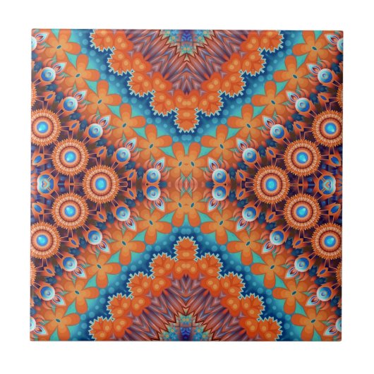 Boho Eclectic Kaleidoscopic Mosaik Angesagt Aquama Fliese (Vorderseite)