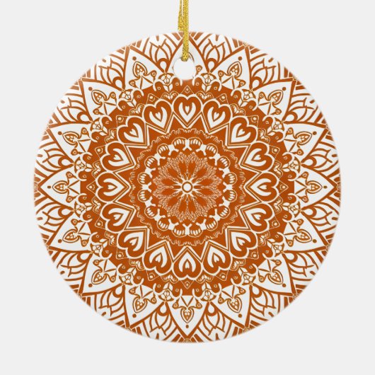 Boho Eclectic Tibetan Inspiriert Orange Mandala Keramik Ornament (Hinten)