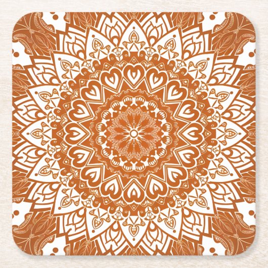 Boho Eclectic Tibetan Inspiriert Orange Mandala Rechteckiger Pappuntersetzer (Vorderseite)