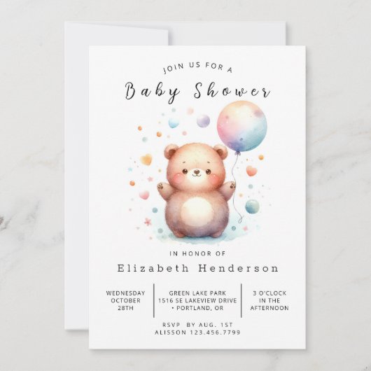 Boho Editable Bear Baby Dusche Einladung (Vorderseite)