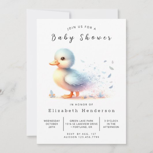 Boho Editable Duck Baby Duck Einladung (Vorderseite)