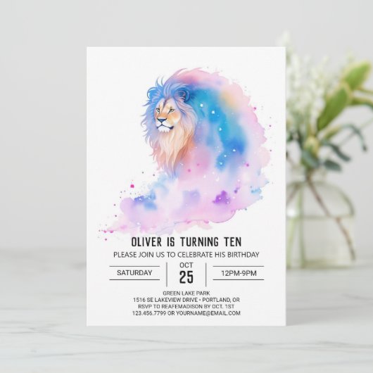 Boho Editable Lion Birthday Einladung (Stehend Vorderseite)