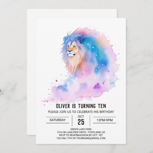 Boho Editable Lion Birthday Einladung (Vorne/Hinten)
