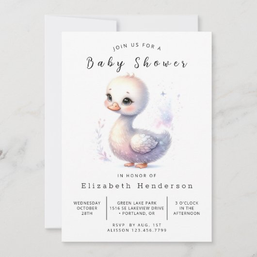 Boho Editable Swan Baby Shower Einladung (Vorderseite)