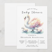 Boho Editable Swan Baby Shower Einladung (Vorne/Hinten)