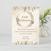 Boho Eid ul Adha Mubarak Card Beige Floral Islamis Feiertagskarte (Stehend Vorderseite)