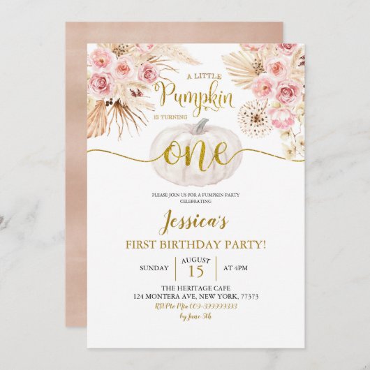 Boho ein kleiner Kürbis macht einen Geburtstag Einladung (Vorne/Hinten)