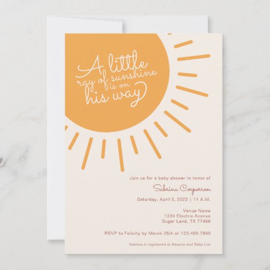 Boho Ein kleiner Strahl des Sonnenscheins Junge Te Einladung (Vorderseite)