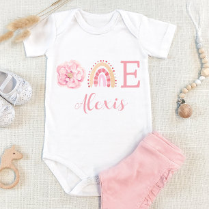 Boho ein Regenbogen rosa Mädchen Bodysuit ersten G Baby Strampler