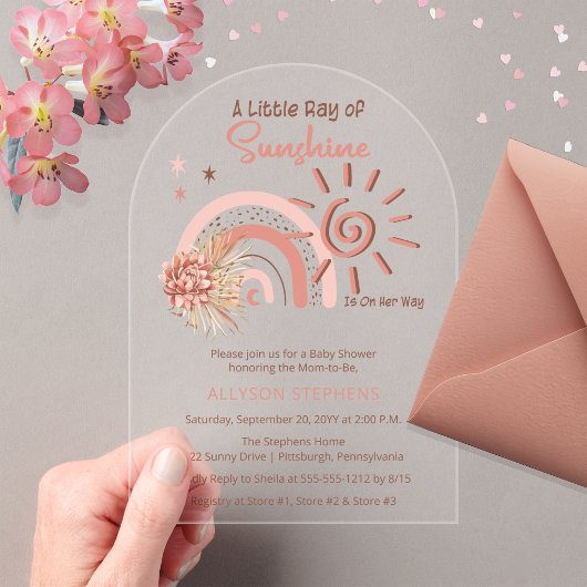Boho Ein wenig Ray der Sonnenschein-Girl-Babydusch Acryleinladungen