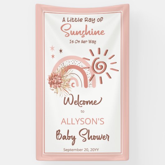 Boho Ein wenig Ray der Sonnenschein-Girl-Babydusch Banner (Vertikal)