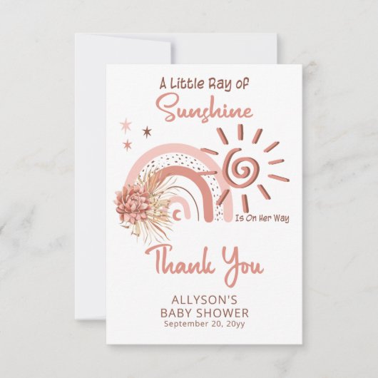 Boho Ein wenig Ray der Sonnenschein-Girl-Babydusch Dankeskarte (Vorderseite)