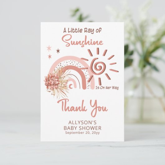 Boho Ein wenig Ray der Sonnenschein-Girl-Babydusch Dankeskarte (Stehend Vorderseite)