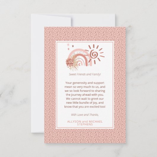 Boho Ein wenig Ray der Sonnenschein-Girl-Babydusch Dankeskarte (Rückseite)