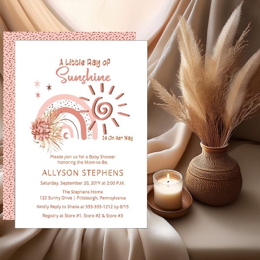 Boho Ein wenig Ray der Sonnenschein-Girl-Babydusch Folieneinladung