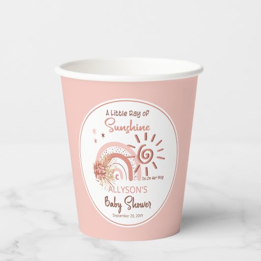 Boho Ein wenig Ray der Sonnenschein-Girl-Babydusch Pappbecher (Vorderseite)