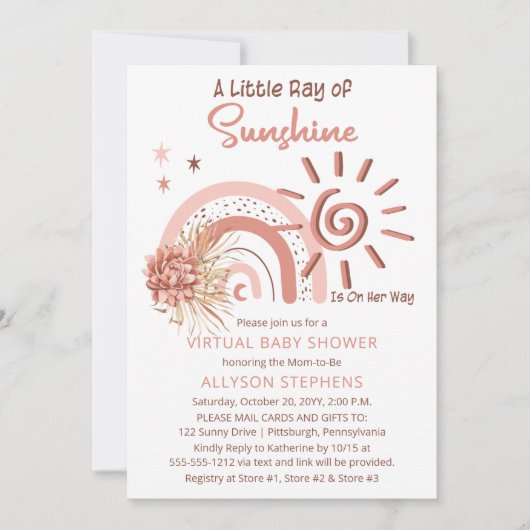 Boho ein wenig Sonnenschein virtueller Dusche Einladung (Vorderseite)