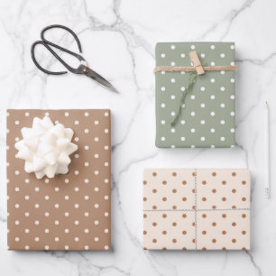 Boho Einfach Modern Braun Salbei Neutral Punkte Geschenkpapier Set