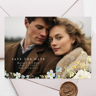 Boho Einfache Elegante Wilde Blumen Hochzeit Save The Date