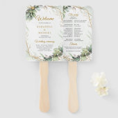 Boho Einfache Frühlingsgrün und Goldrahmen Hochzei Fächer (Vorne und Hinten)