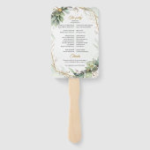Boho Einfache Frühlingsgrün und Goldrahmen Hochzei Fächer (Rückseite)