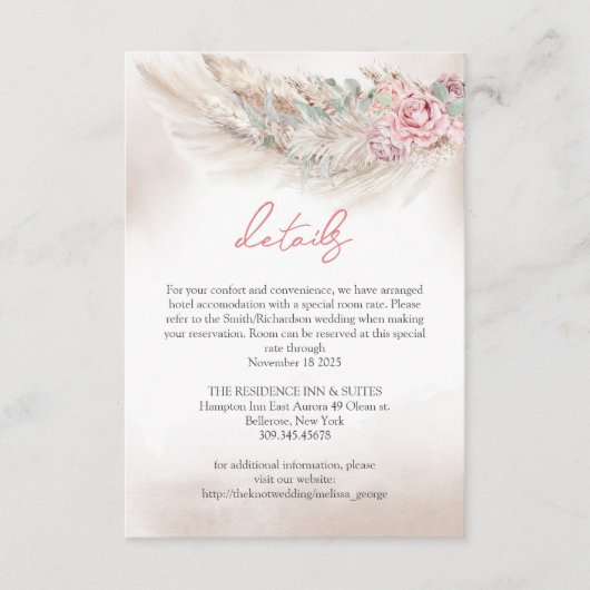 Boho einfache Pampas und staubige Rose Hochzeit De Begleitkarte (Vorderseite)