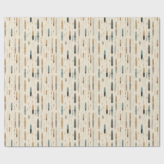 Boho einheimische Marine Terracotta braune Federn  Geschenkpapier (Flach)