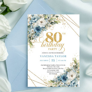 Boho-Einladung zum 80. Geburtstag mit Aquarellblum Einladung