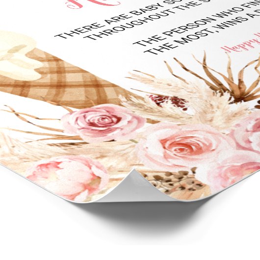 Boho Eis Pampas Grass Baby Sock Hunt Poster (Ecke)