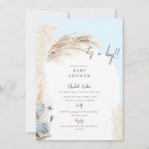 Boho Eisblaue Pampas-Baby-Party  Einladung