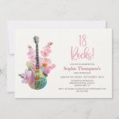 Boho Electric Guitar Pink Floral 18th Birthday Einladung (Vorderseite)