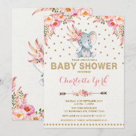 Boho Elefant-Babyparty laden rosa Golddschungel Einladung