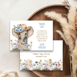 Boho-Elefanten-Cowboy-Wildblumen-Baby-Party Dankeskarte