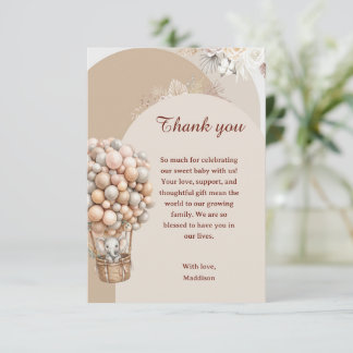Boho-Elefanten-Heißluftballon-Neutrale Babyparty Dankeskarte