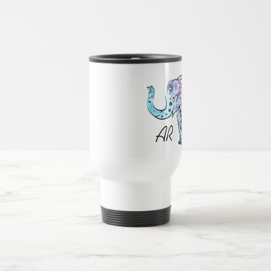 Boho ElefantpastellblumenNameinitialen Reisebecher (Mittel)