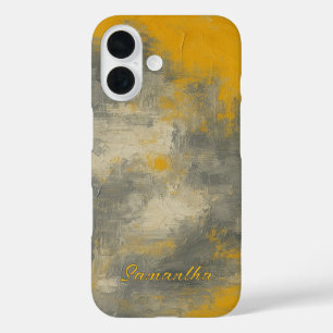 Boho Elegance Abstrakt Mustard & Grau Art iPhone 16 Hülle