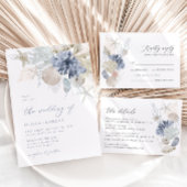Boho Elegant am Strand Blue Wedding Einladung