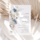 Boho Elegant am Strand Blue Wedding Einladung