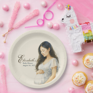 Boho Elegant baby shower asian mom-to-be Pappteller
