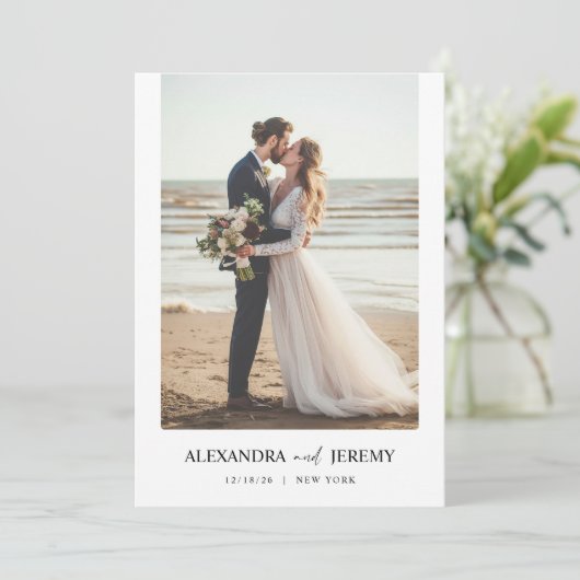 Boho Elegant Beach Foto Wedding Einladung (Stehend Vorderseite)