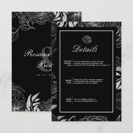 Boho Elegant Black Wedding Details Begleitkarte (Vorne/Hinten)