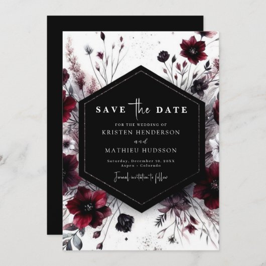 Boho Elegant Burgundy Wedding Save The Date (Vorne/Hinten)