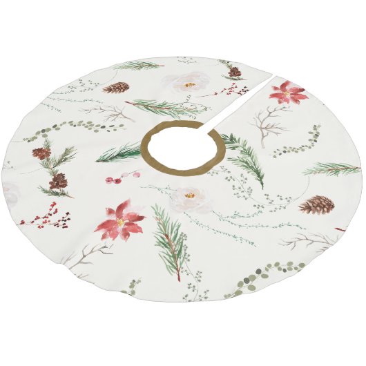 Boho Elegant Christmas Greenery Poinsettia Rustic Polyester Weihnachtsbaumdecke (Schrägansicht)