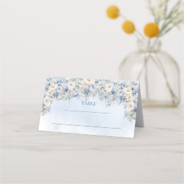 Boho Elegant Dusty Blue und Elfenbein Blume Winter Platzkarte
