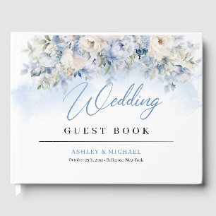 Boho Elegant Dusty Blue und Ivory Blume Hochzeit Gästebuch