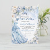 Boho Elegant Dusty Blue und Ivory Blume Tiara Einladung (Stehend Vorderseite)