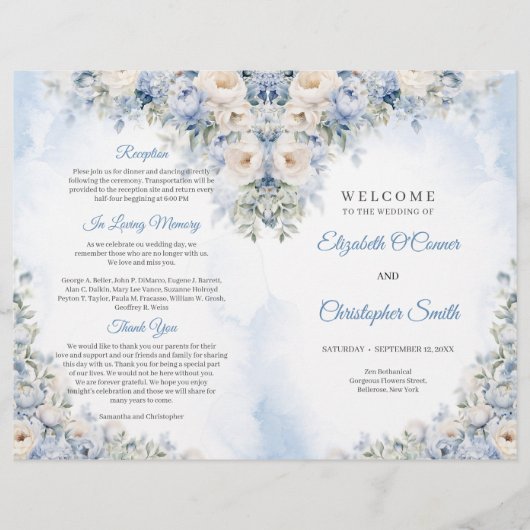 Boho Elegant Dusty Blue und Ivory Blume Zeremonie (Vorderseite)