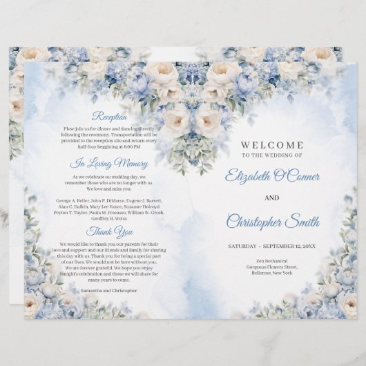 Boho Elegant Dusty Blue und Ivory Blume Zeremonie (Vorne/Hinten)